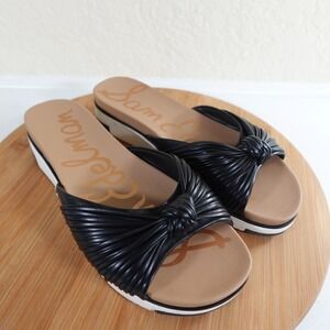 Sam Edelman Womens 7 Adriel Slide Sandals Black Vegan Leather Platform Knotted